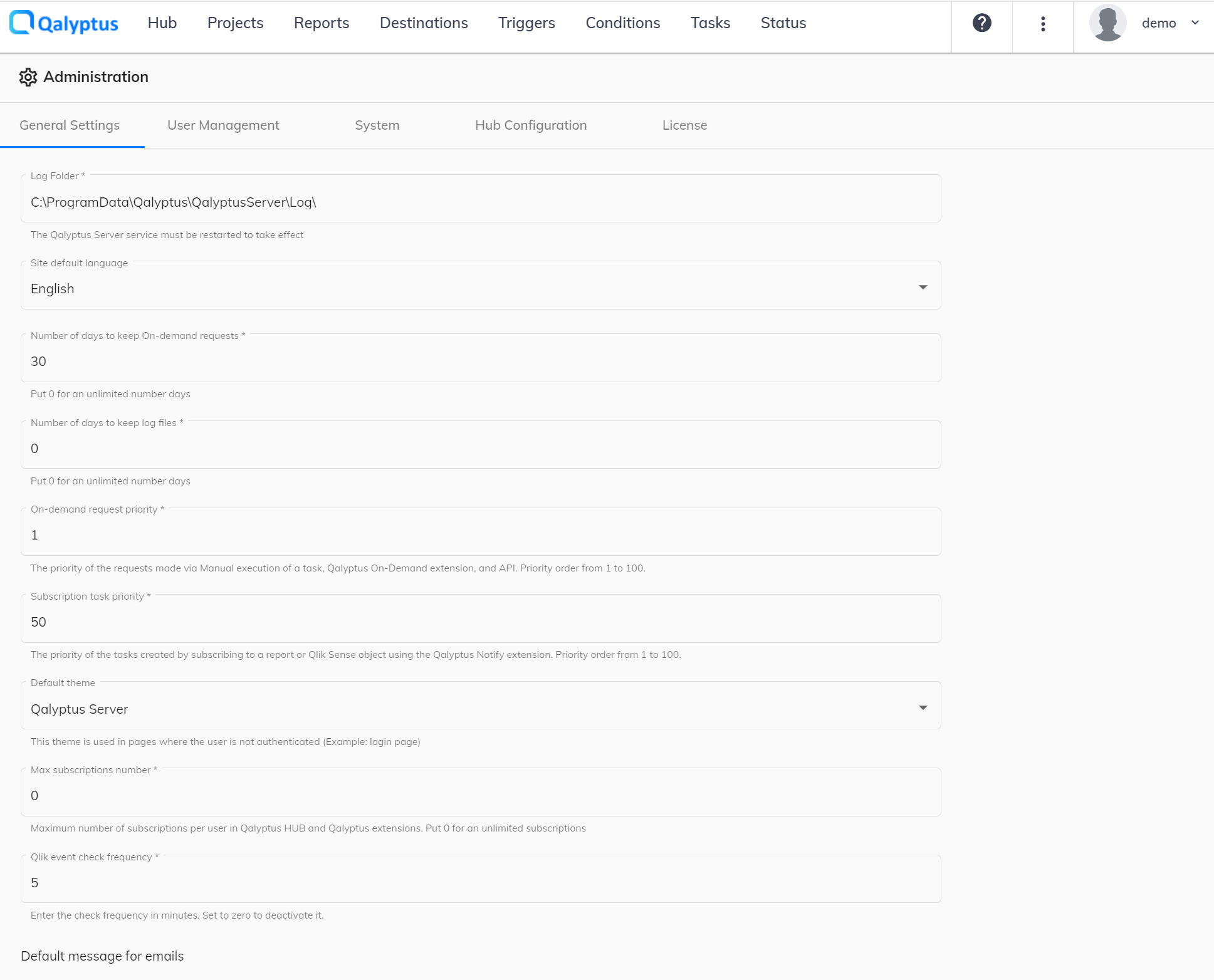 Qalyptus General Settings