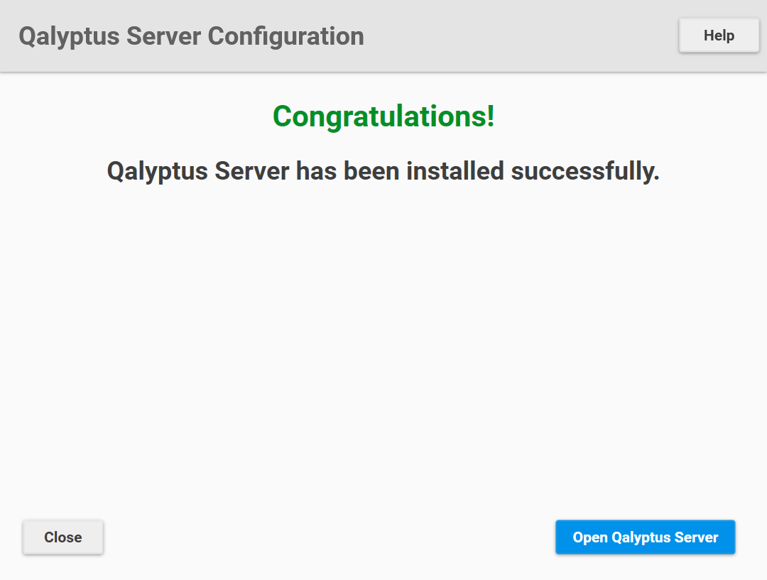 Qalyptus Server Configuration Congratulations