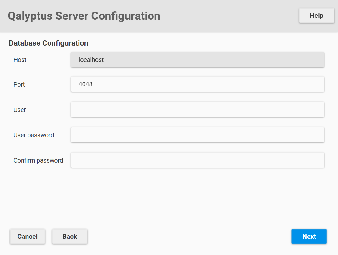 Qalyptus Server Configuration Database Configuration