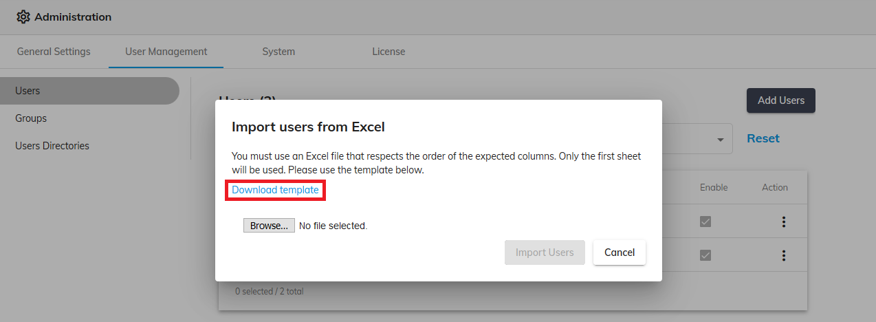 Qalyptus Server Import Users from Excel