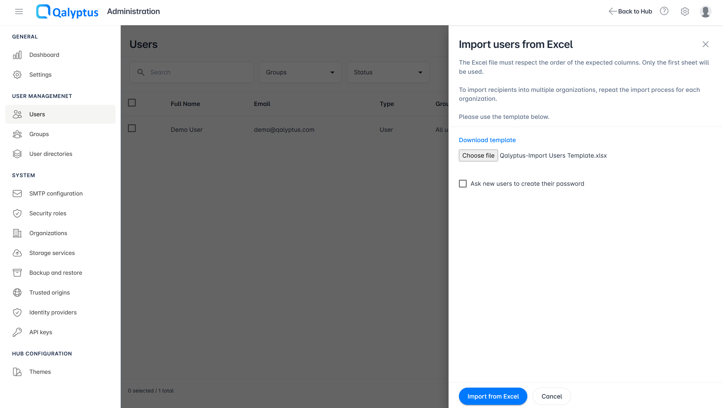 Qalyptus Server Import Users from Excel