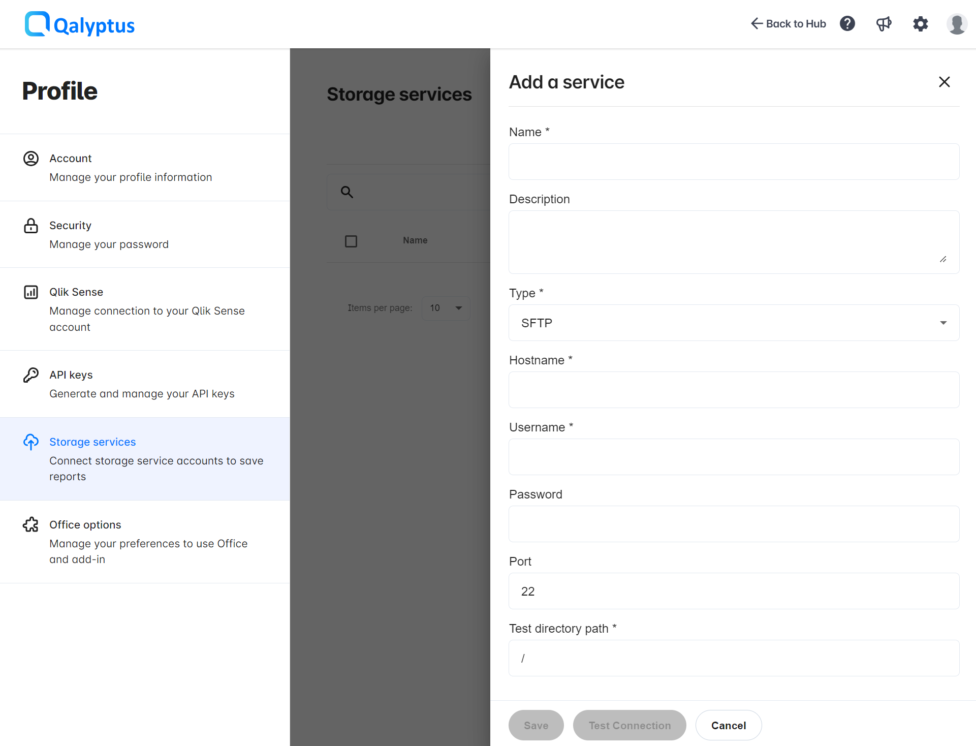 Qalyptus Cloud Storage services - configure sftp