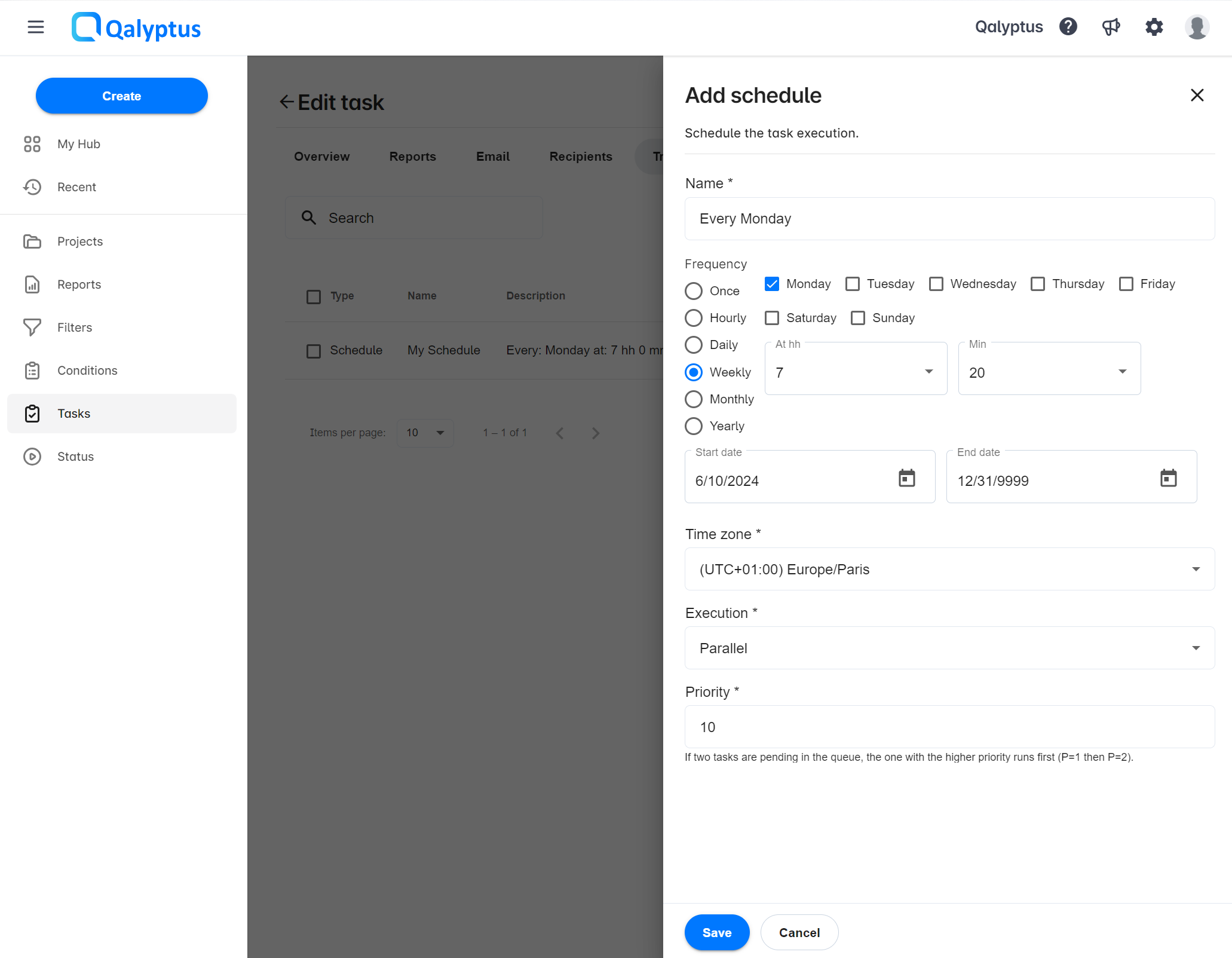 Qalyptus Cloud - Task Schedule