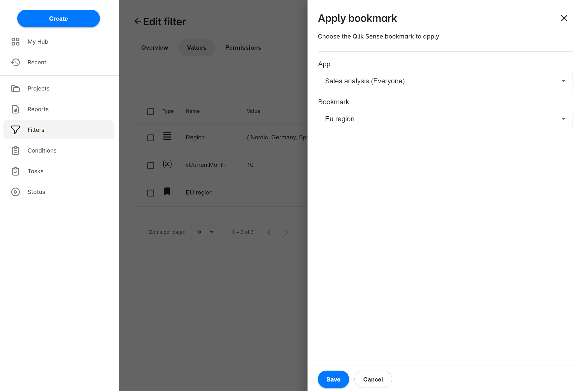 Qalyptus Filter - Apply bookmark