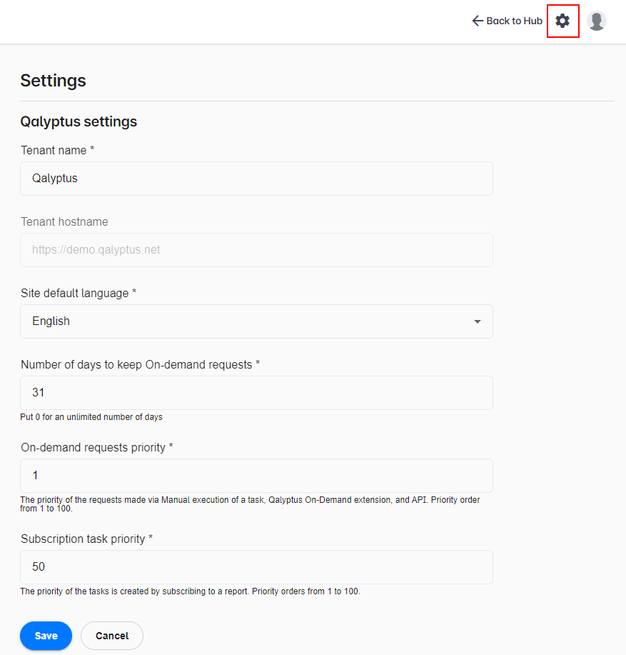 Qalyptus General Settings