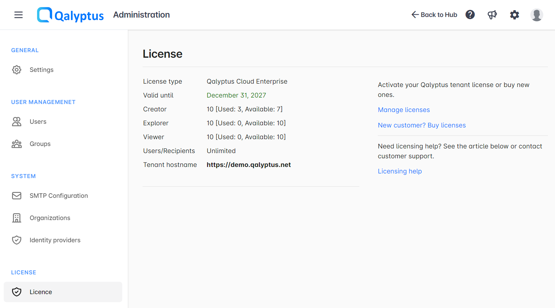 Licenses page