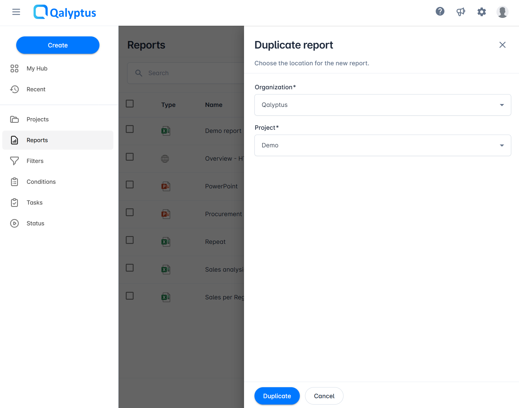 Qalyptus Cloud - Duplicate report