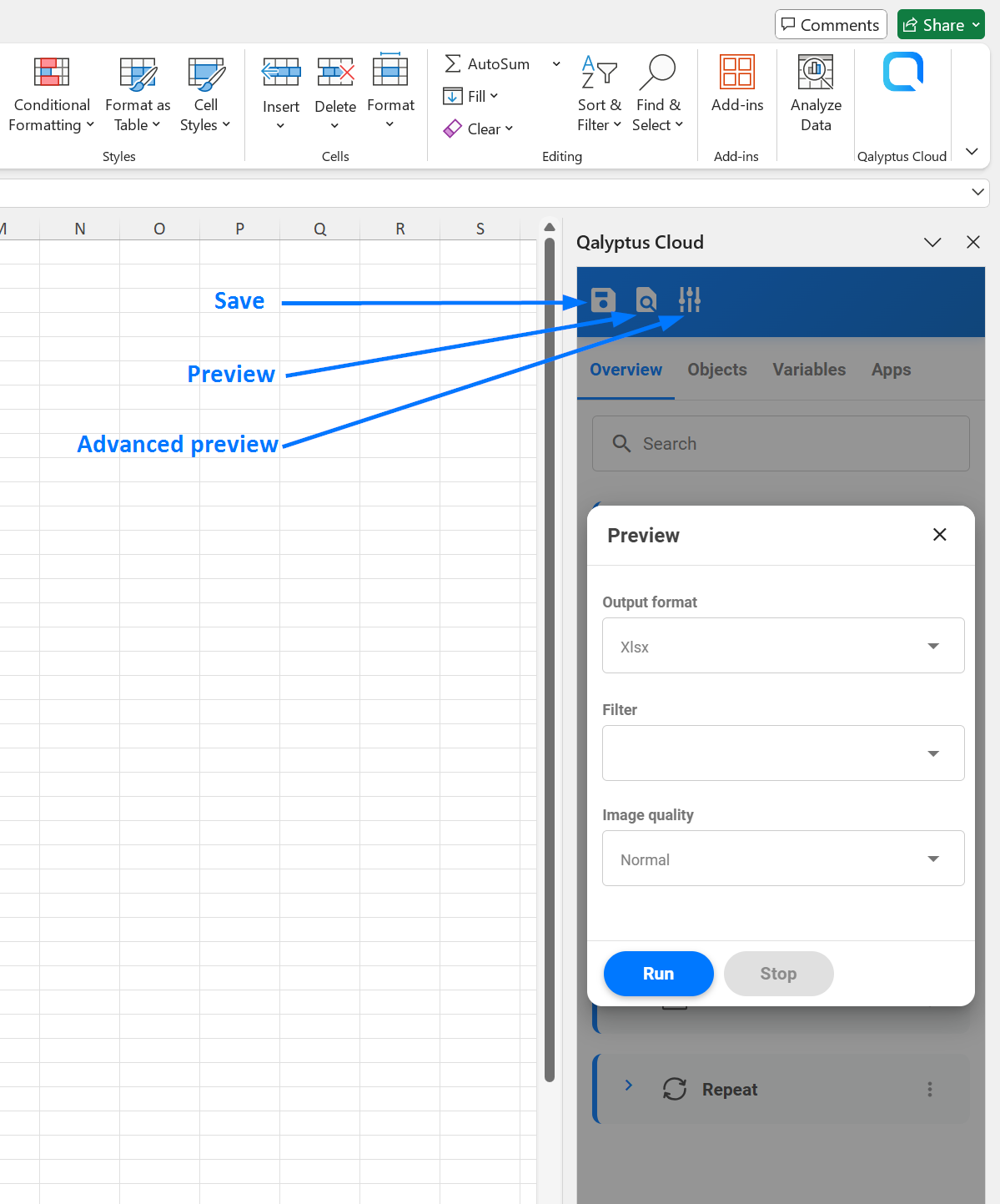 Qalyptus Excel Report Preview