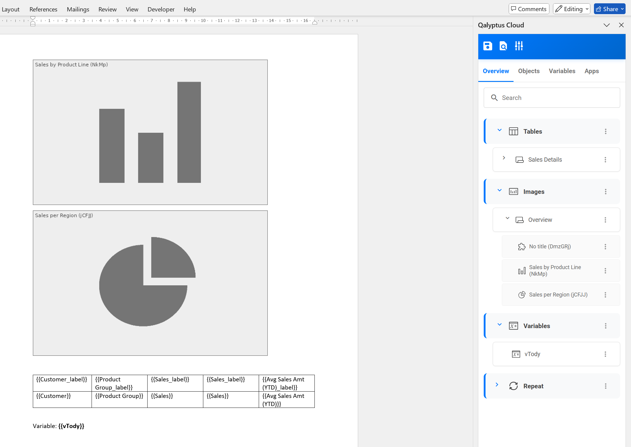 Insert Objects and Variables into Word