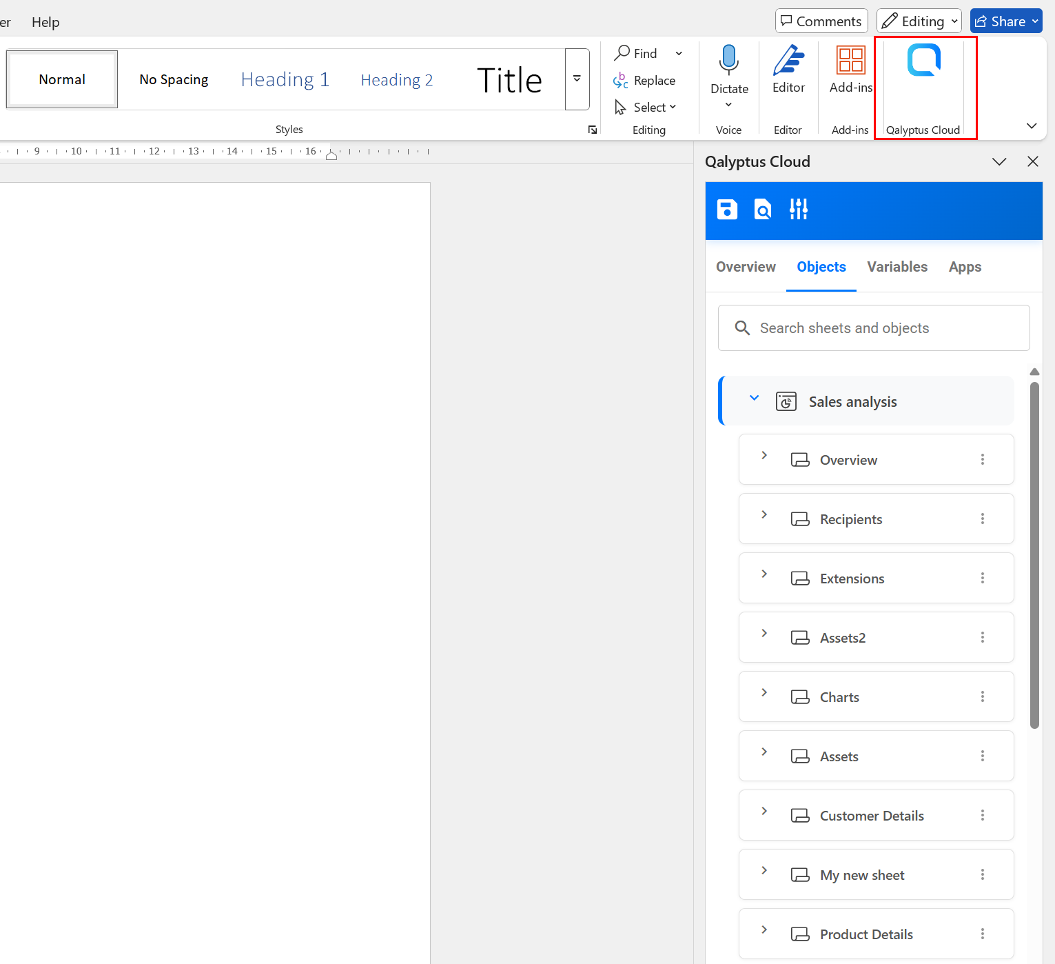 Qalyptus Cloud Word Add-in