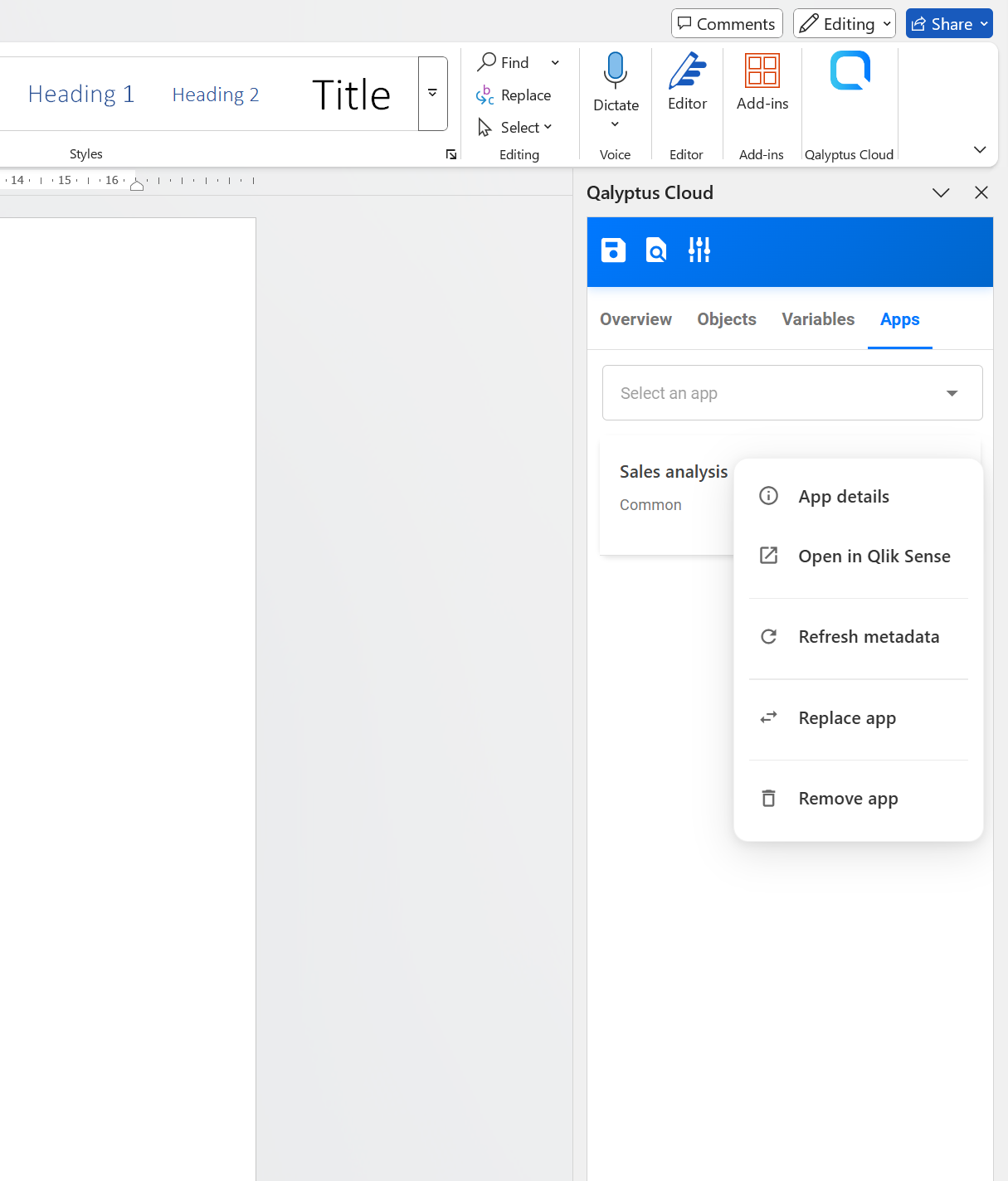Qalyptus Word Report - manage apps