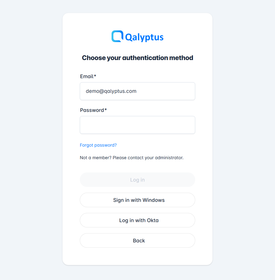 Qalyptus Server Login