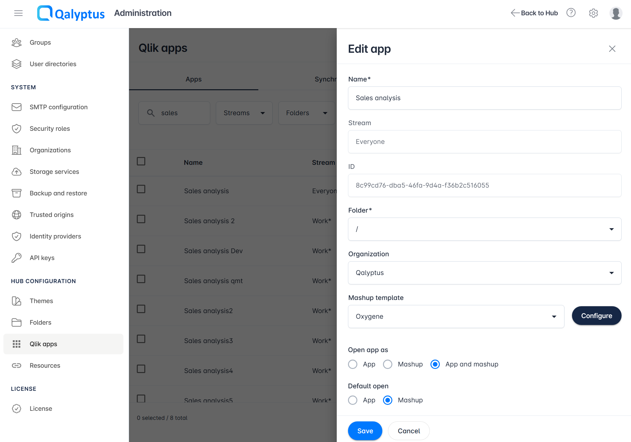 Qalyptus Server Configure App Mashup Options
