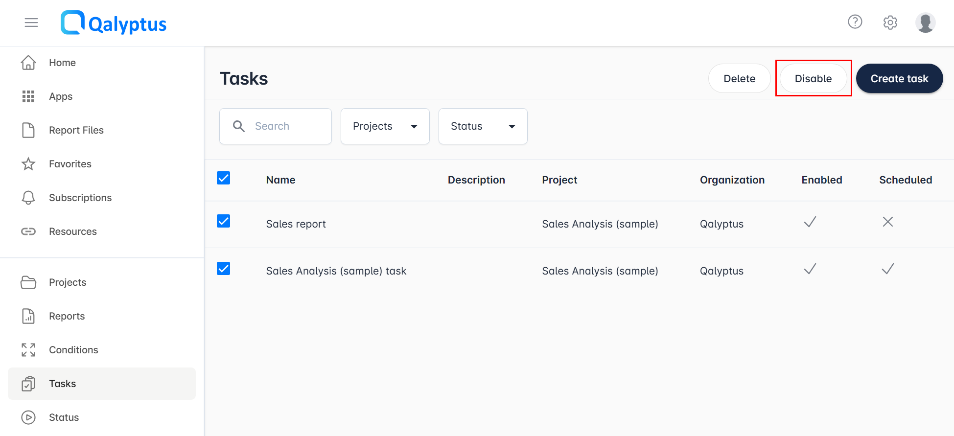 Enable-Disable a task