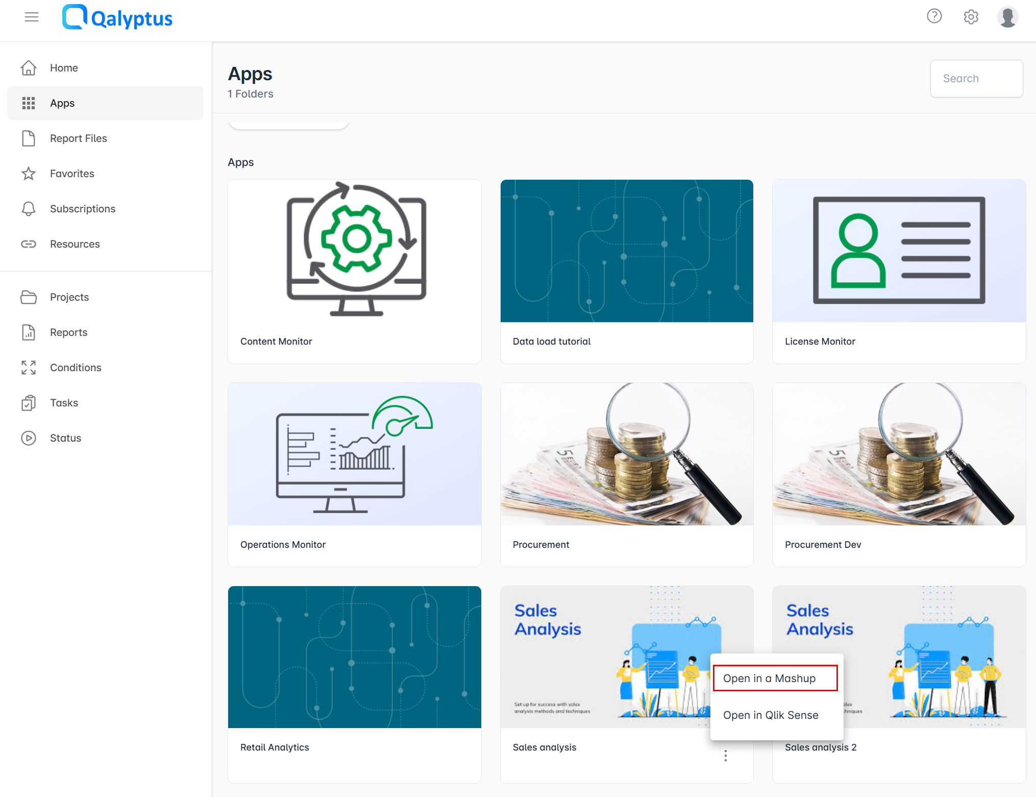 Qalyptus Server Hub Open App as Mashup