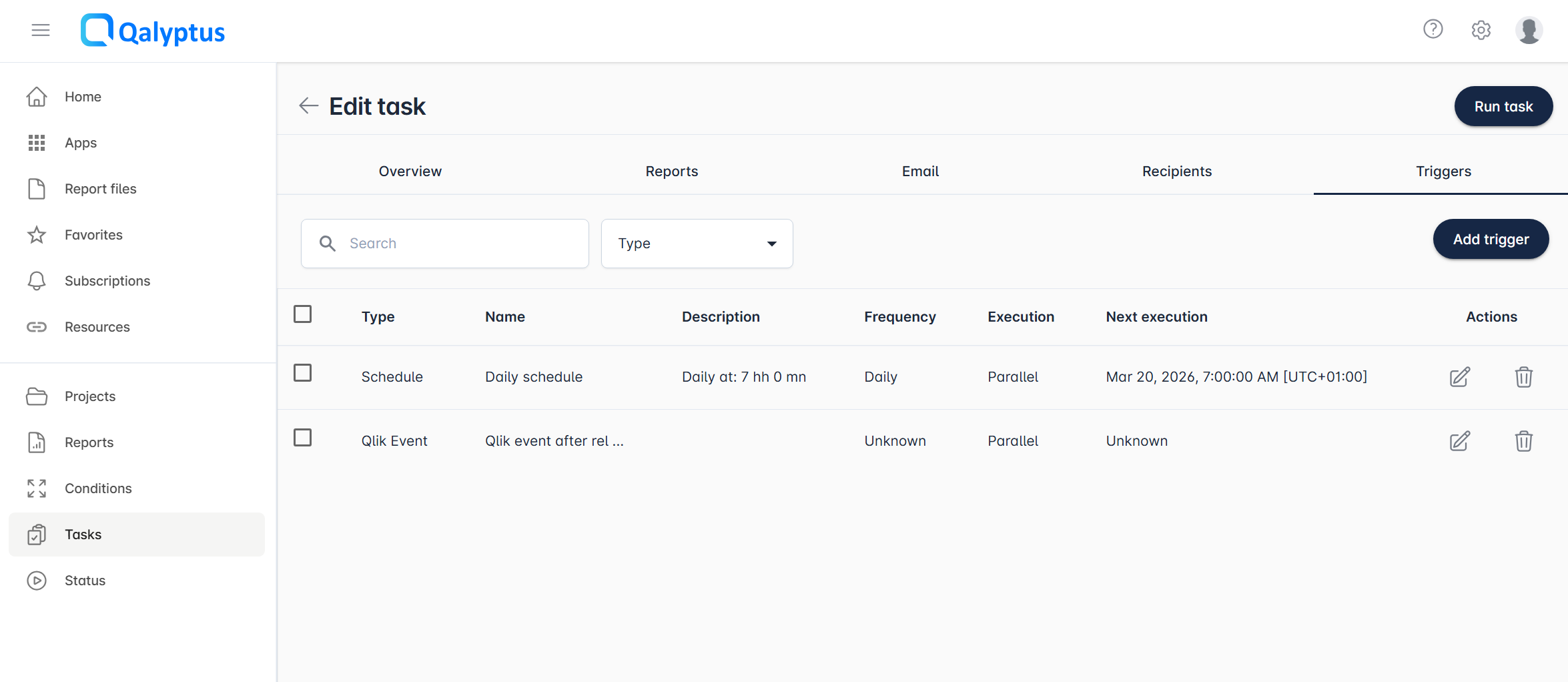 Qalyptus Server - task triggers