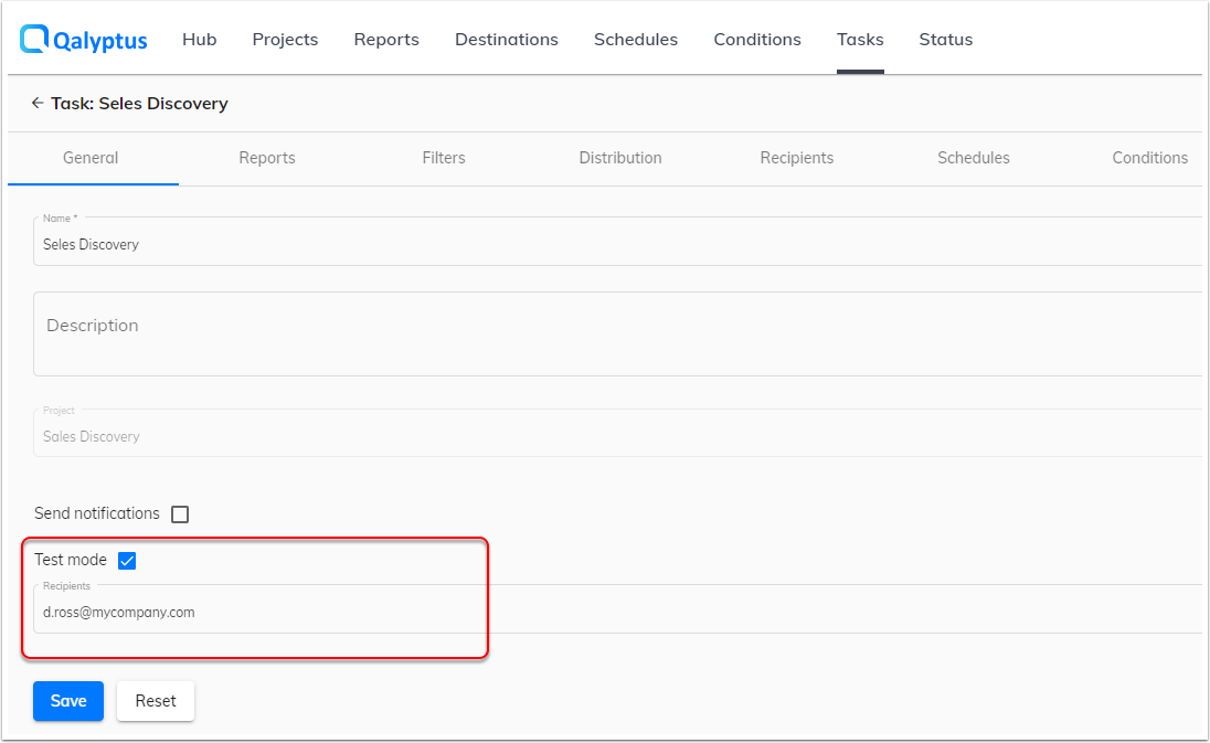 Qalyptus Task Test Mode