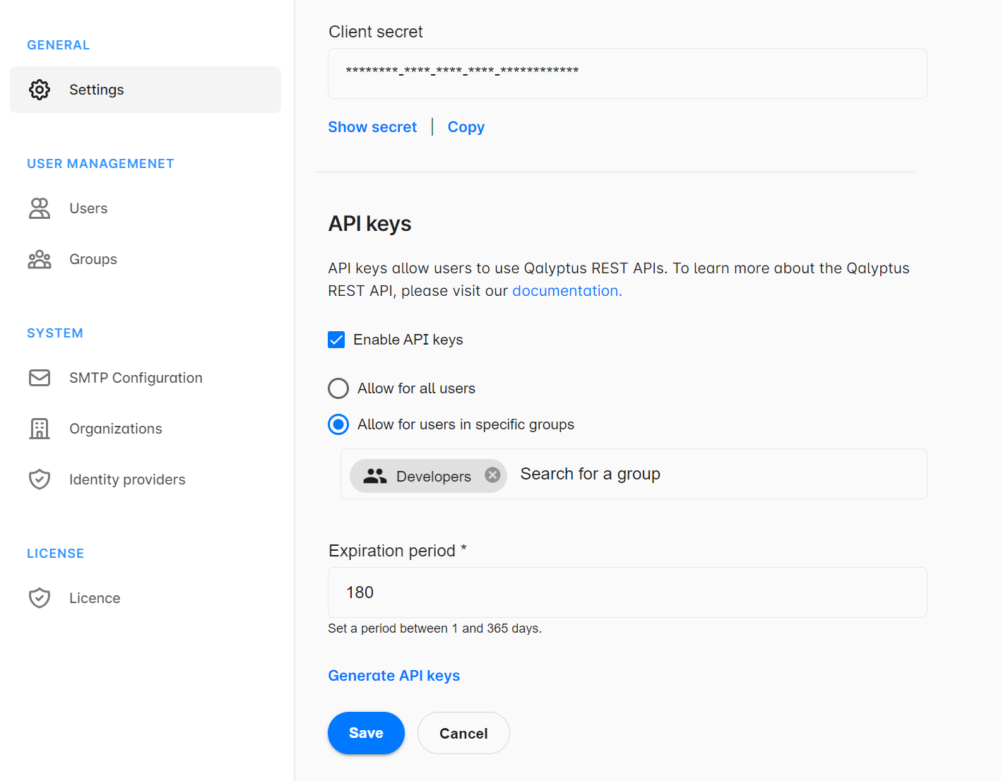 Qalyptus Cloud - Enable API keys