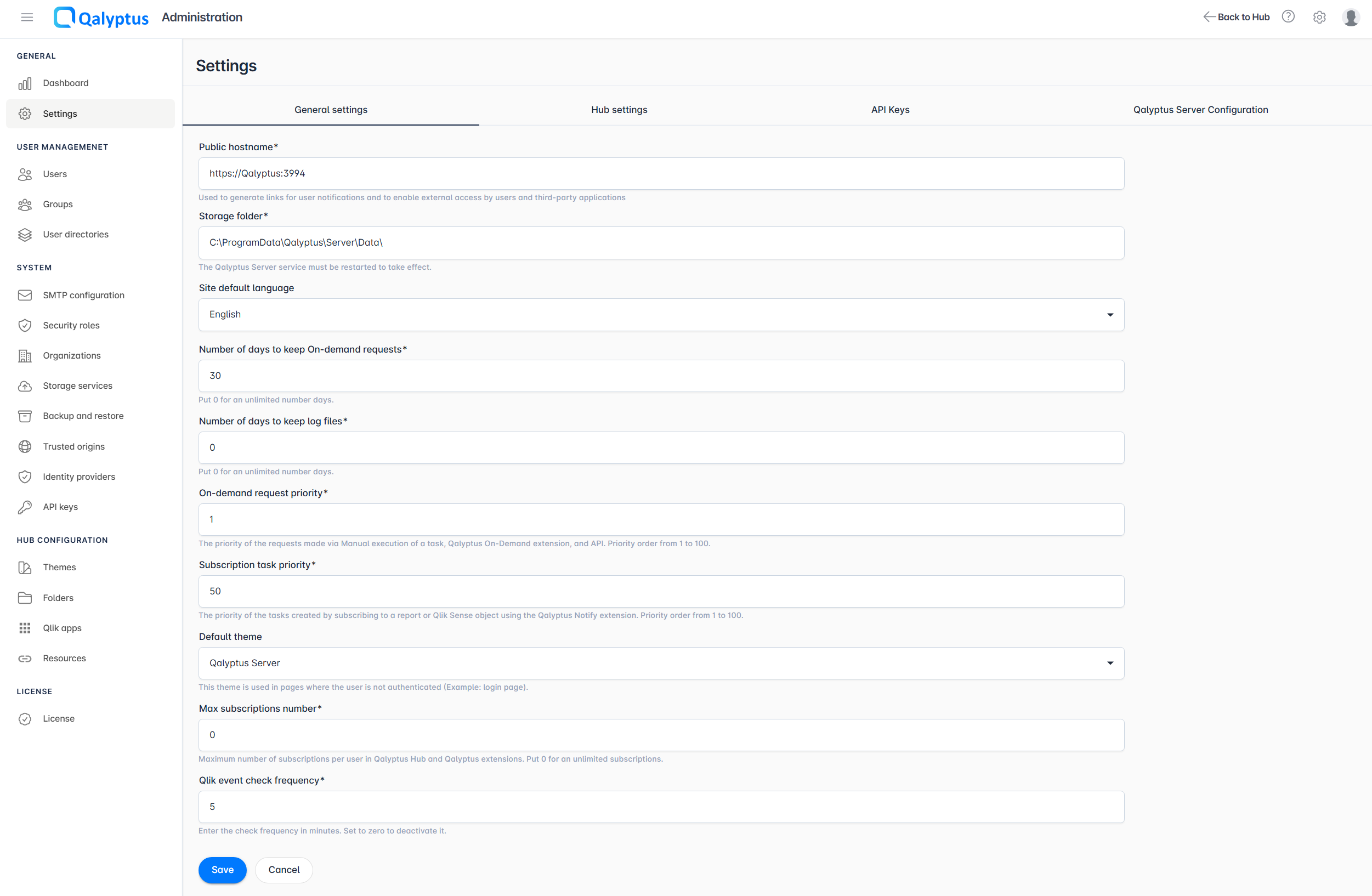 Qalyptus General Settings