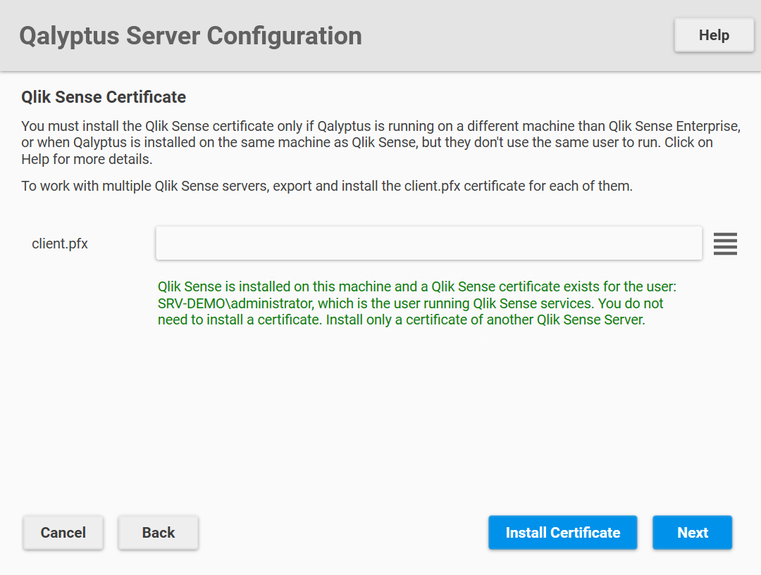 Configuration de Qalyptus Server - Certificats Qlik Sense