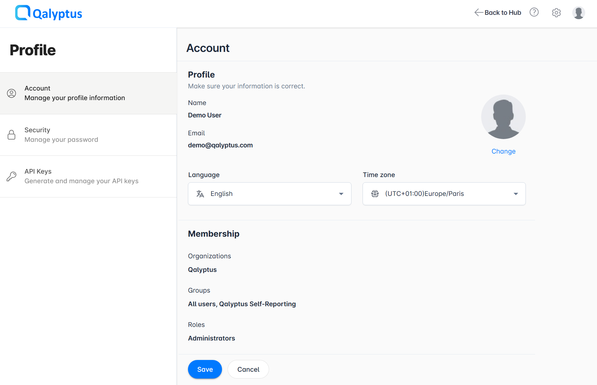 Qalyptus Server User Profile