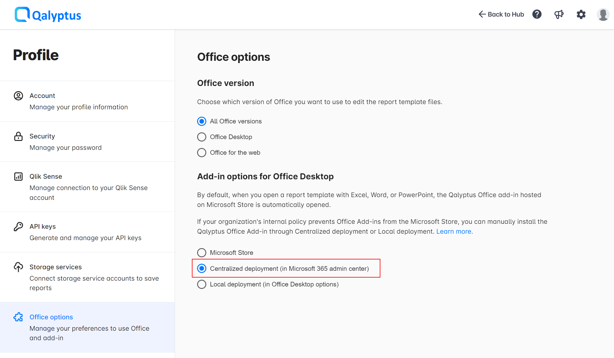 Qalyptus Cloud - Centralized deployment in the Microsoft 365 admin center
