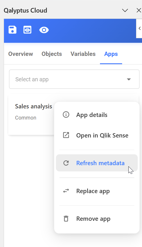 Actualisation des métadonnées d’une application Qlik Sense depuis l’éditeur de modèles