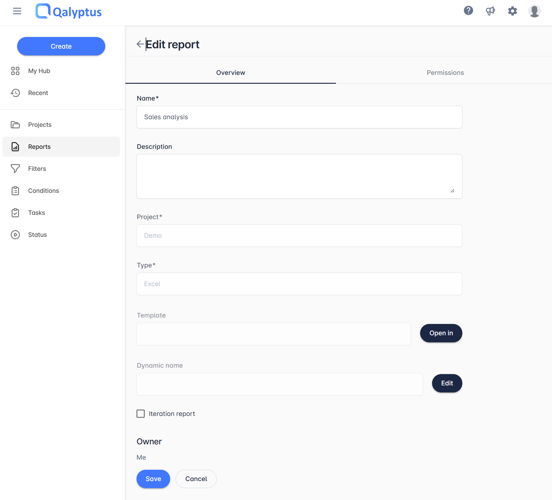 Qalyptus Cloud - modifier le rapport