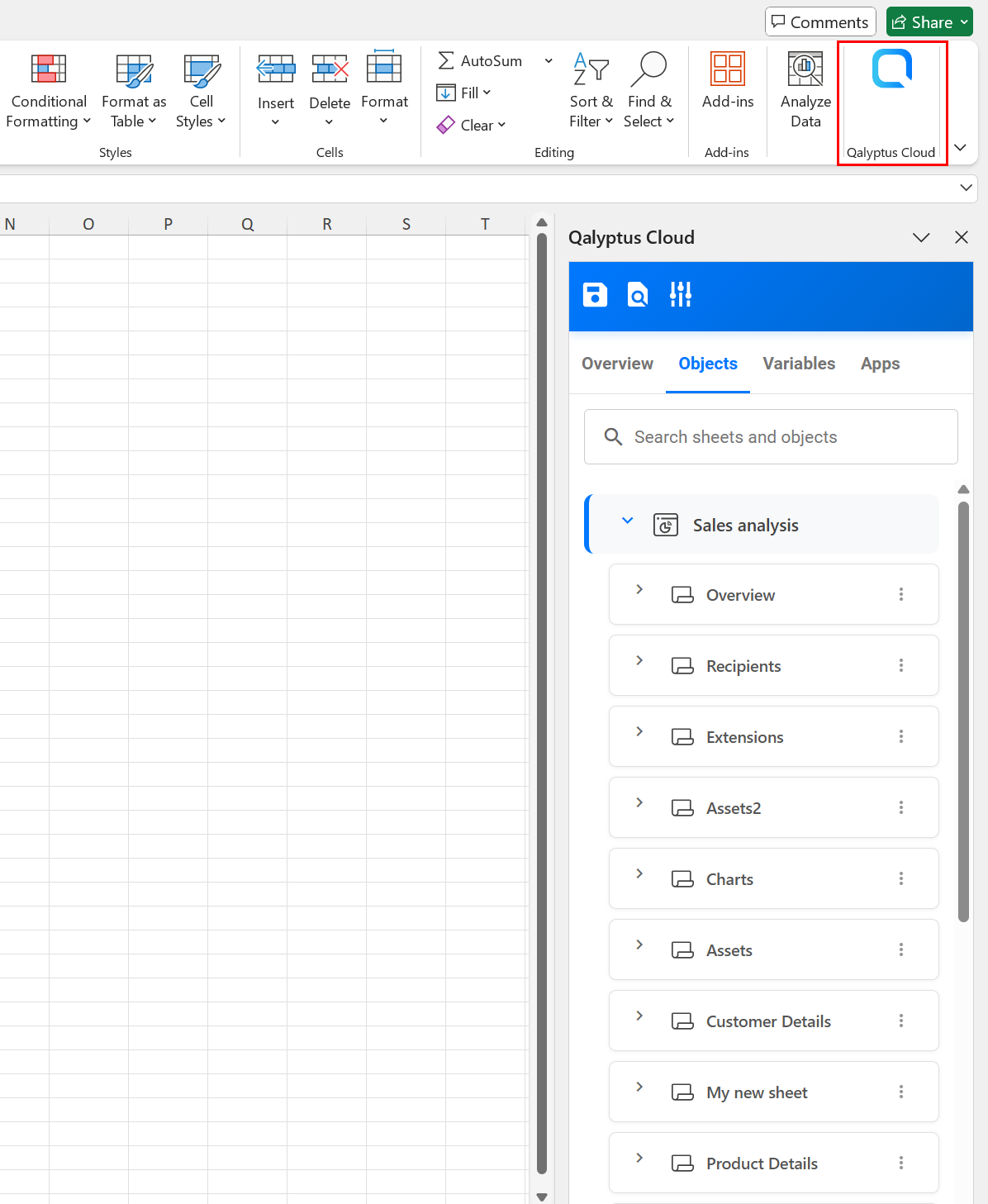 Complément Excel Qalyptus Cloud