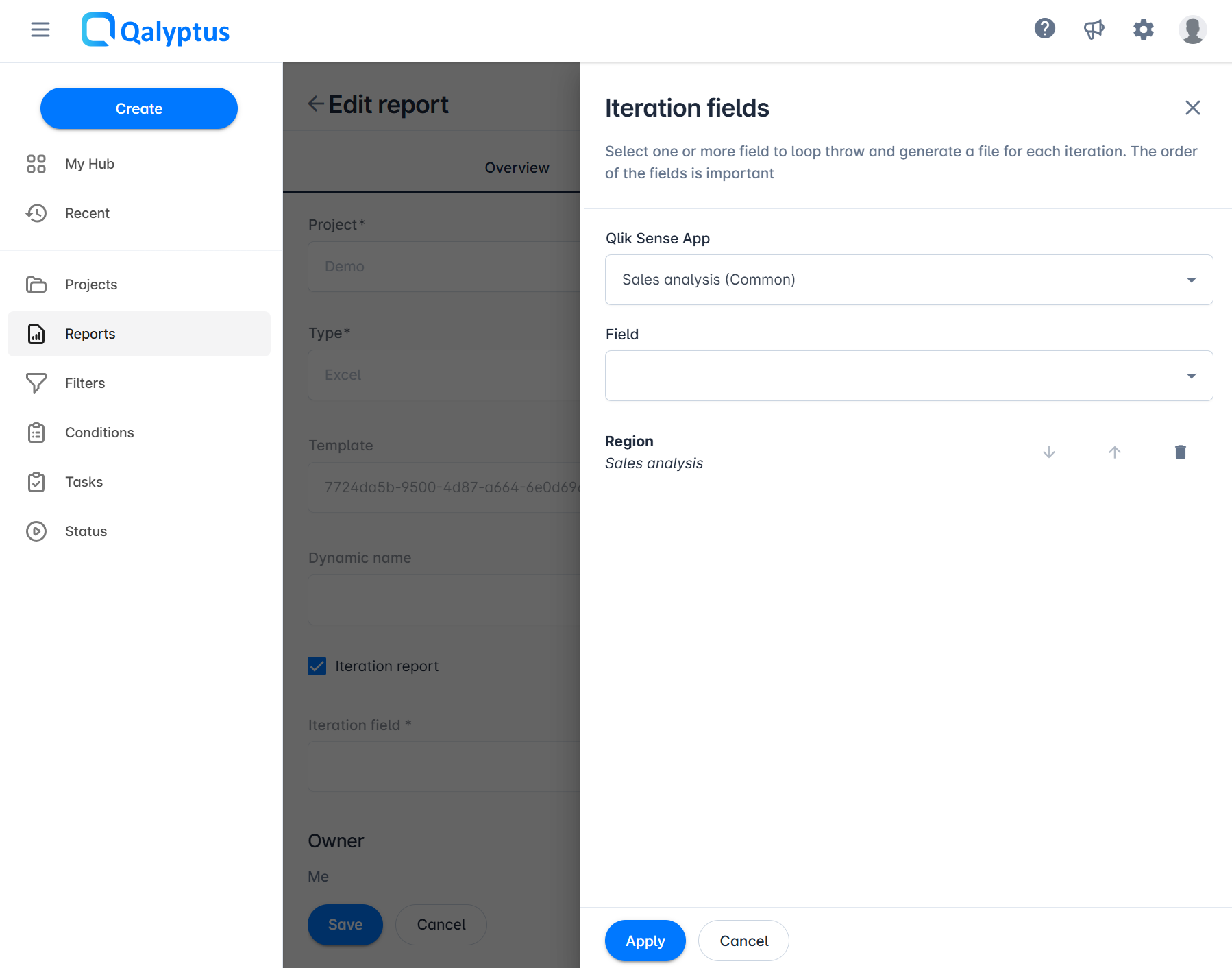 Qalyptus Cloud - Configuration du rapport d'itération