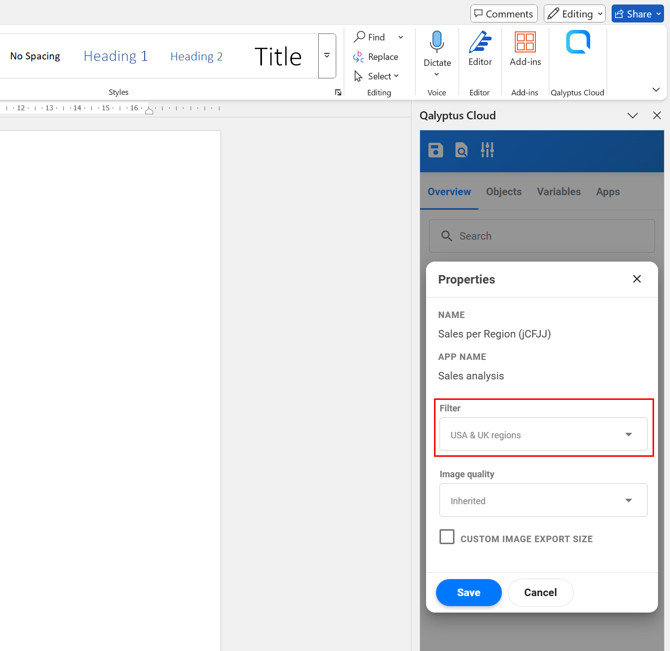Filtre objet Word Qalyptus