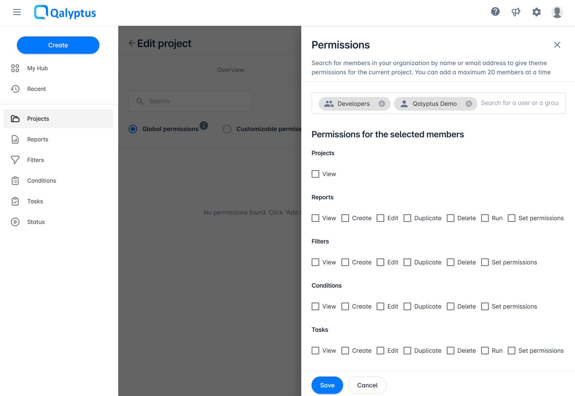 Ajouter des permissions d'utilisateur et de groupe au projet