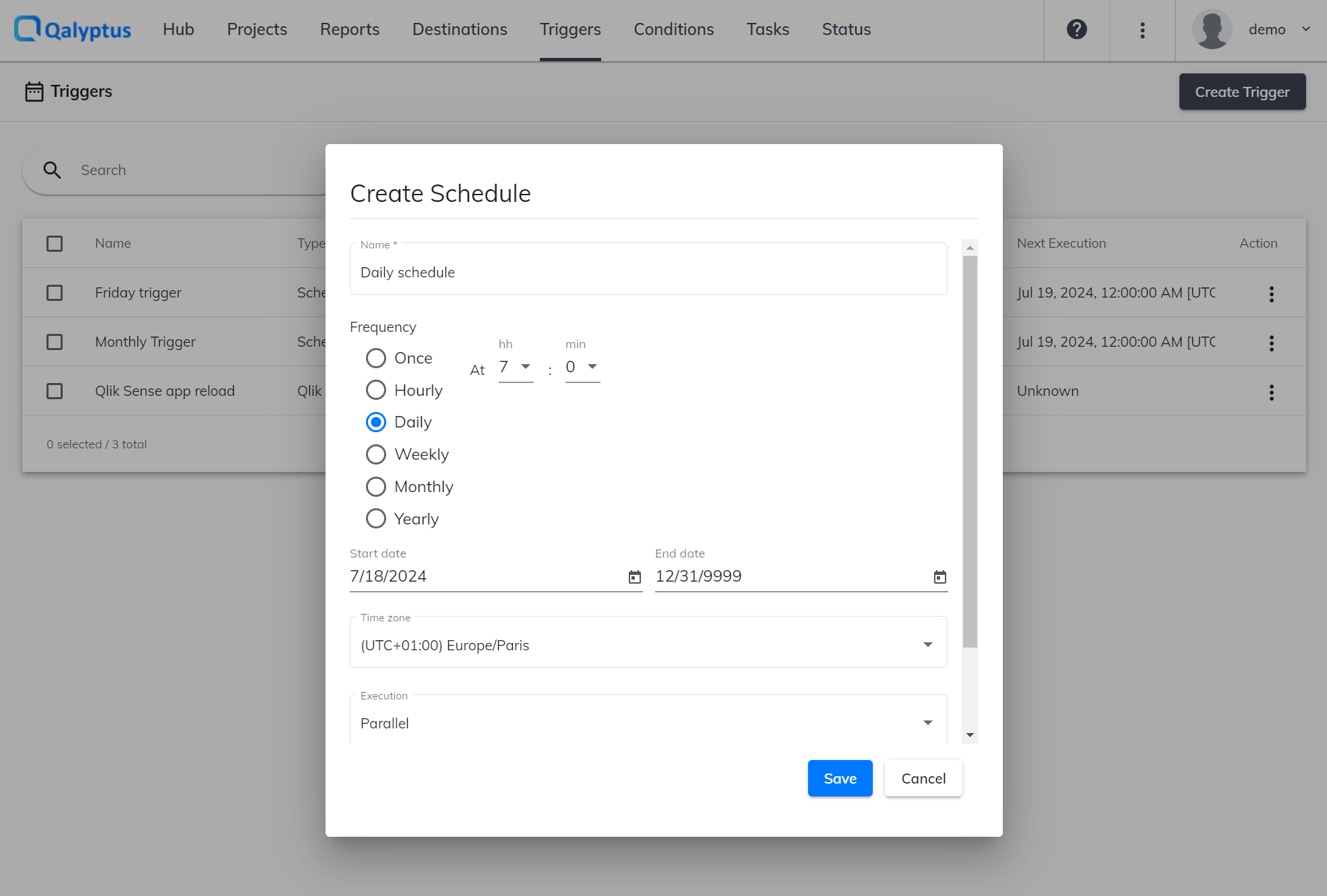 Qalyptus Create Schedule