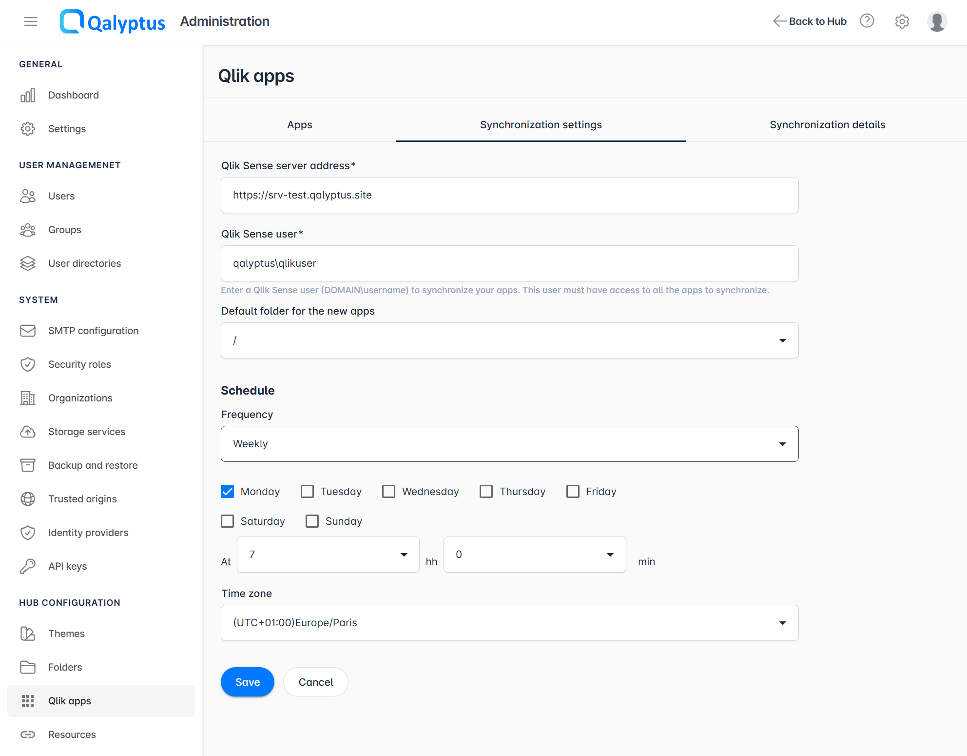Qalyptus Server Synchronization settings