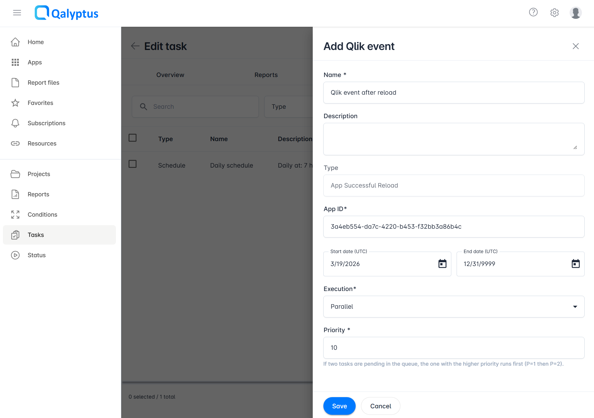 Qalyptus Server - Task Qlik Event