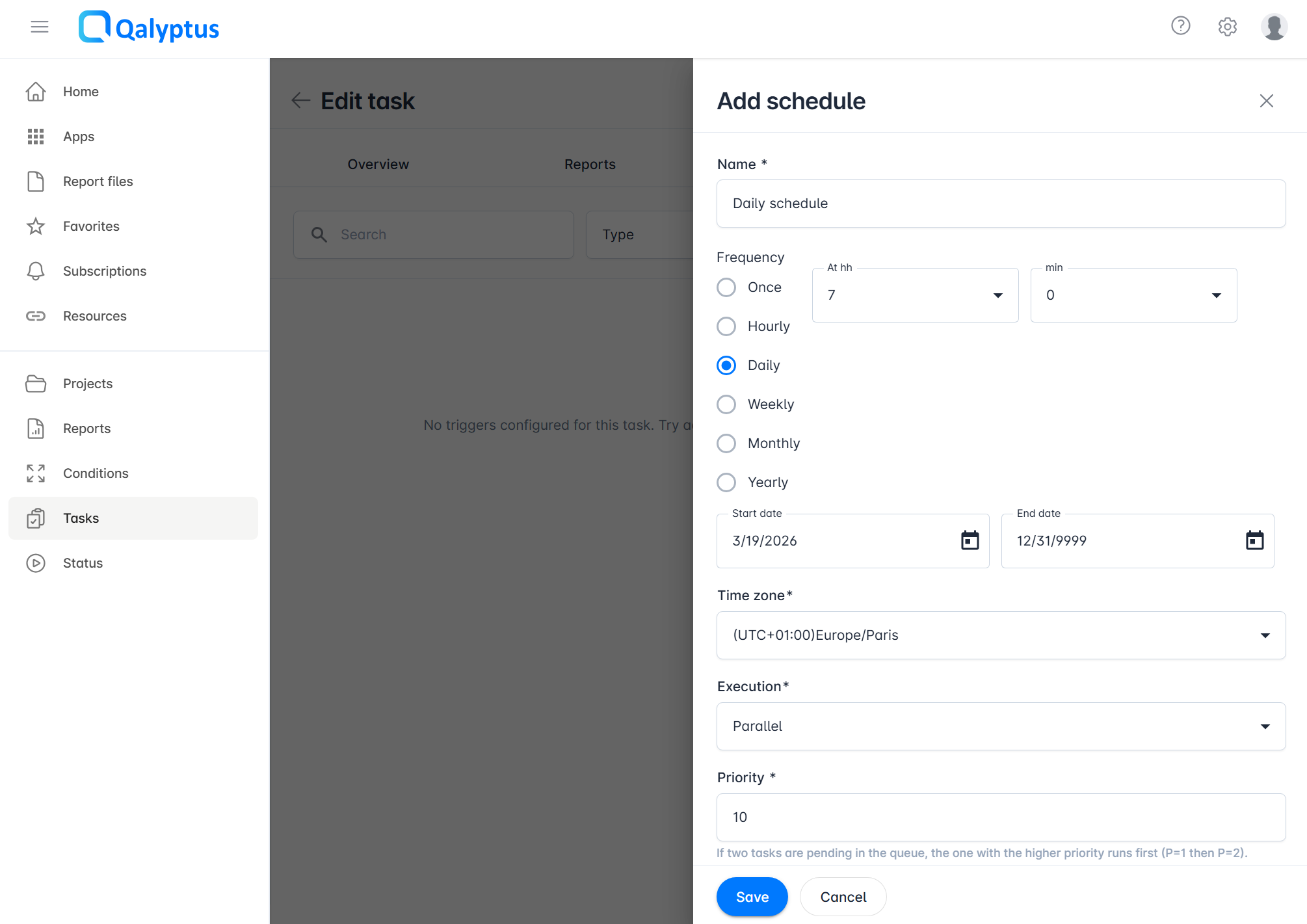 Qalyptus Server - Task Schedule