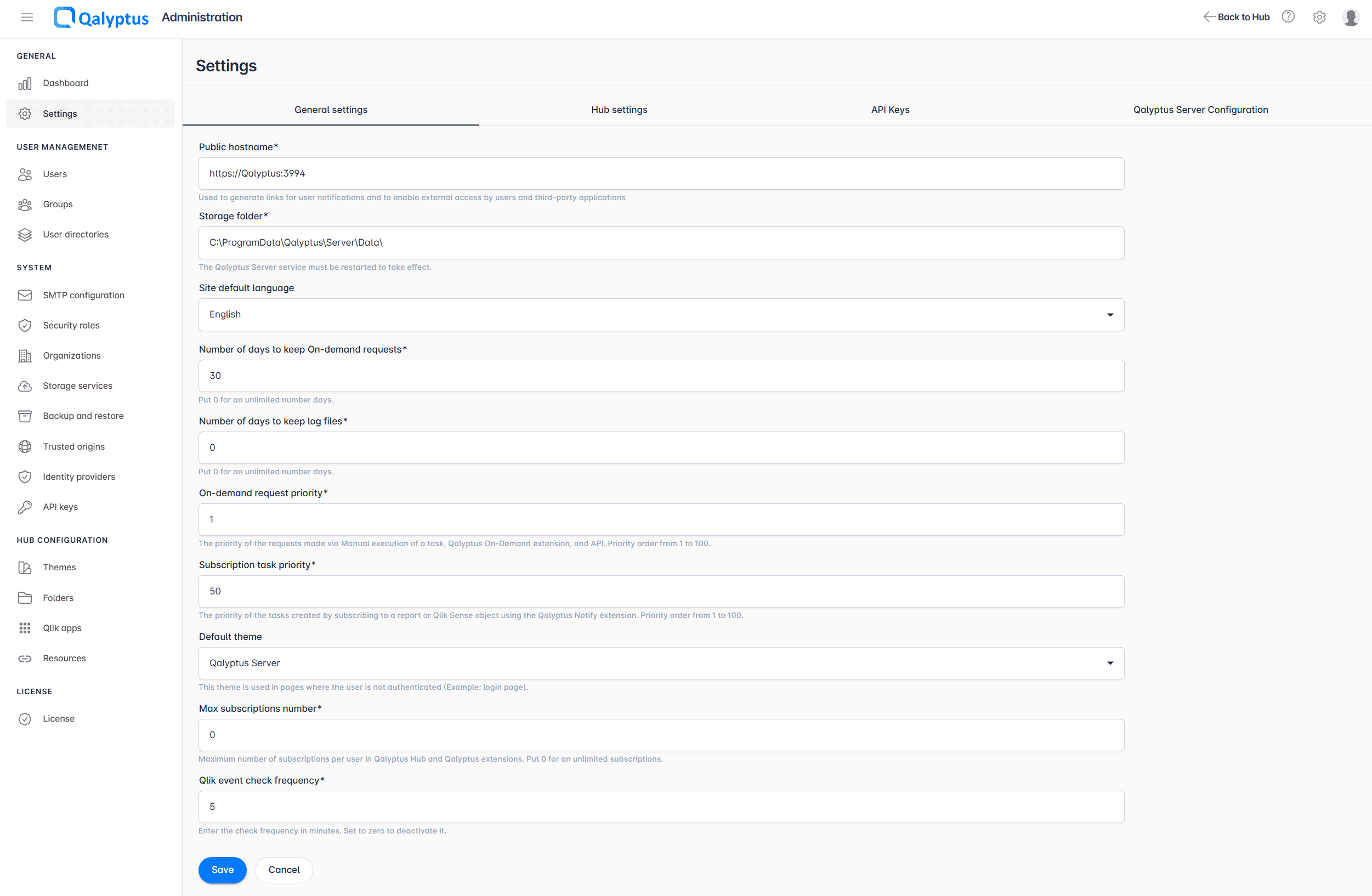 Qalyptus General Settings