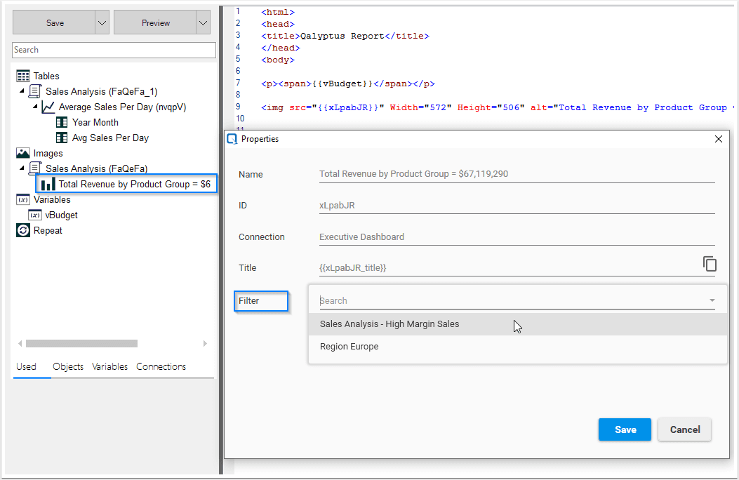 Qalyptus Object Filter HTML
