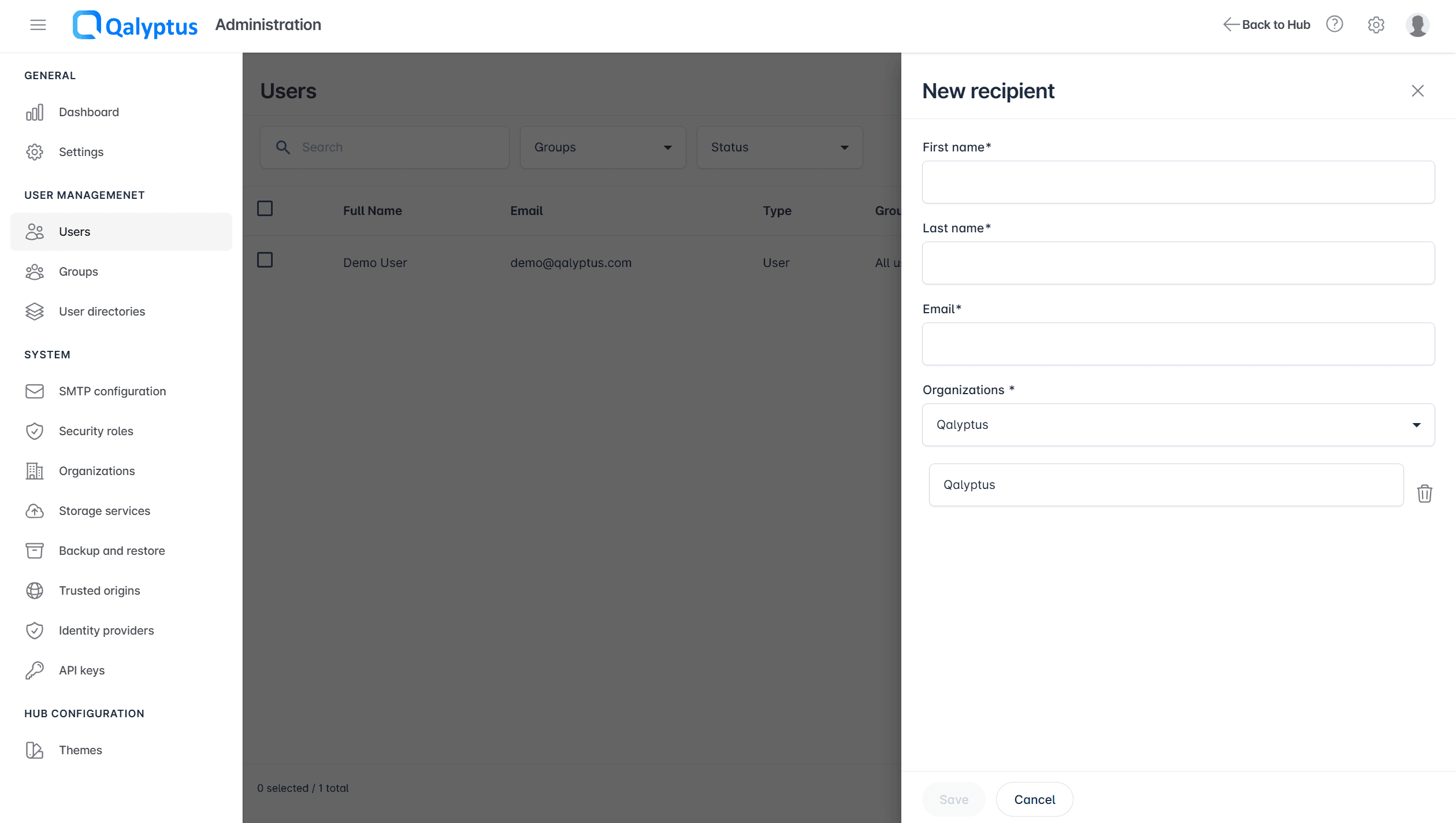 Qalyptus Server Create Recipient
