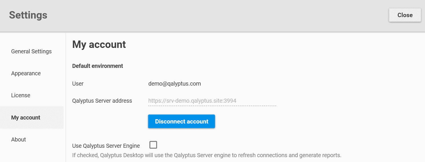 Qalyptus Server My Account