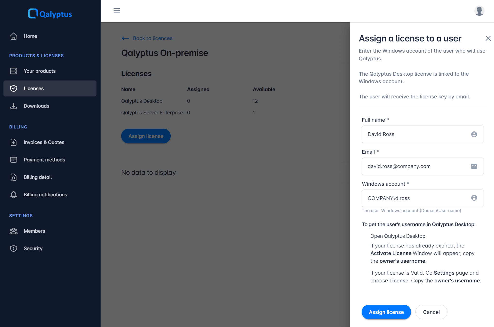 Licenses page