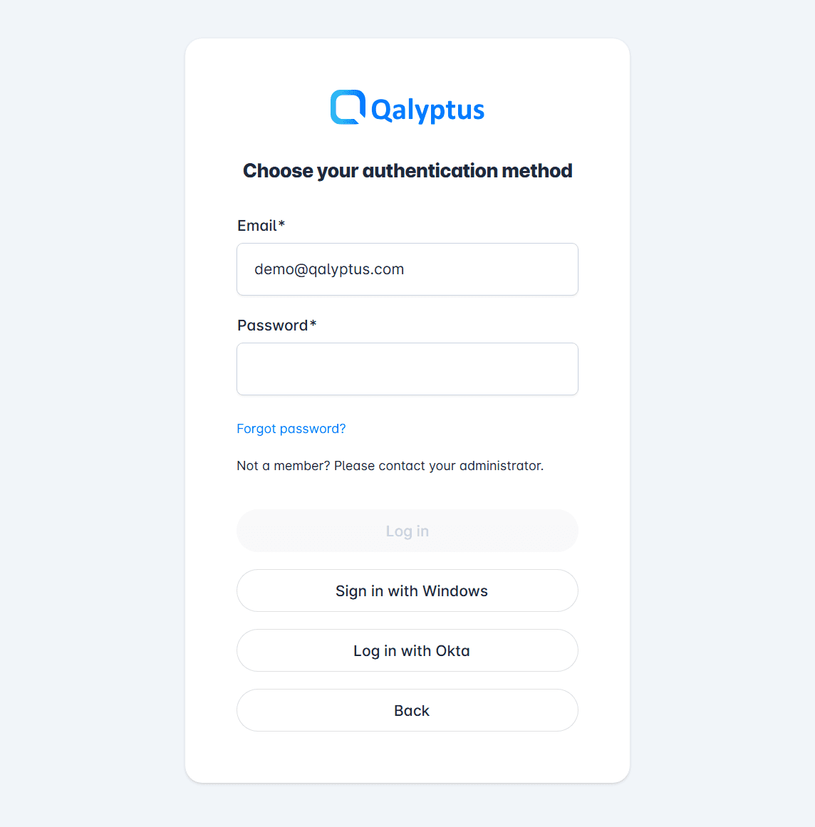 Qalyptus Server Login