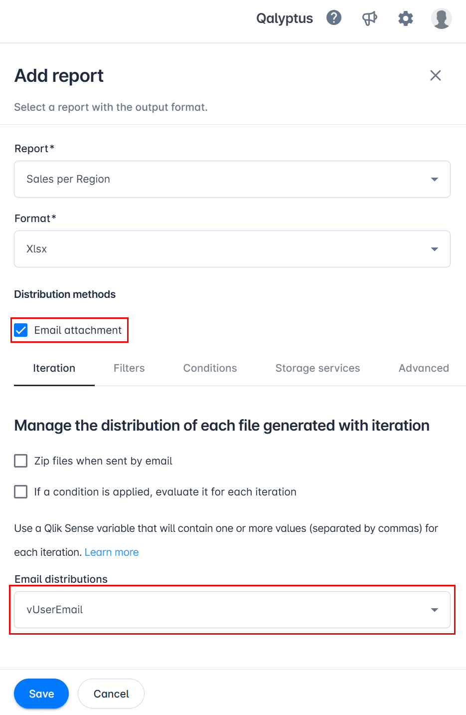 Qalyptus Server- Add email distribution variable