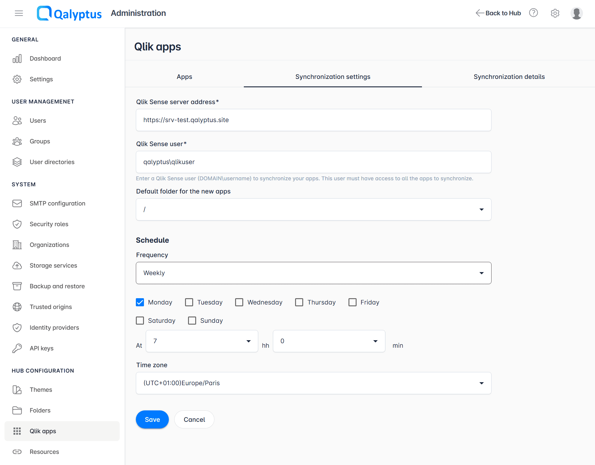 Qalyptus Server Synchronization settings