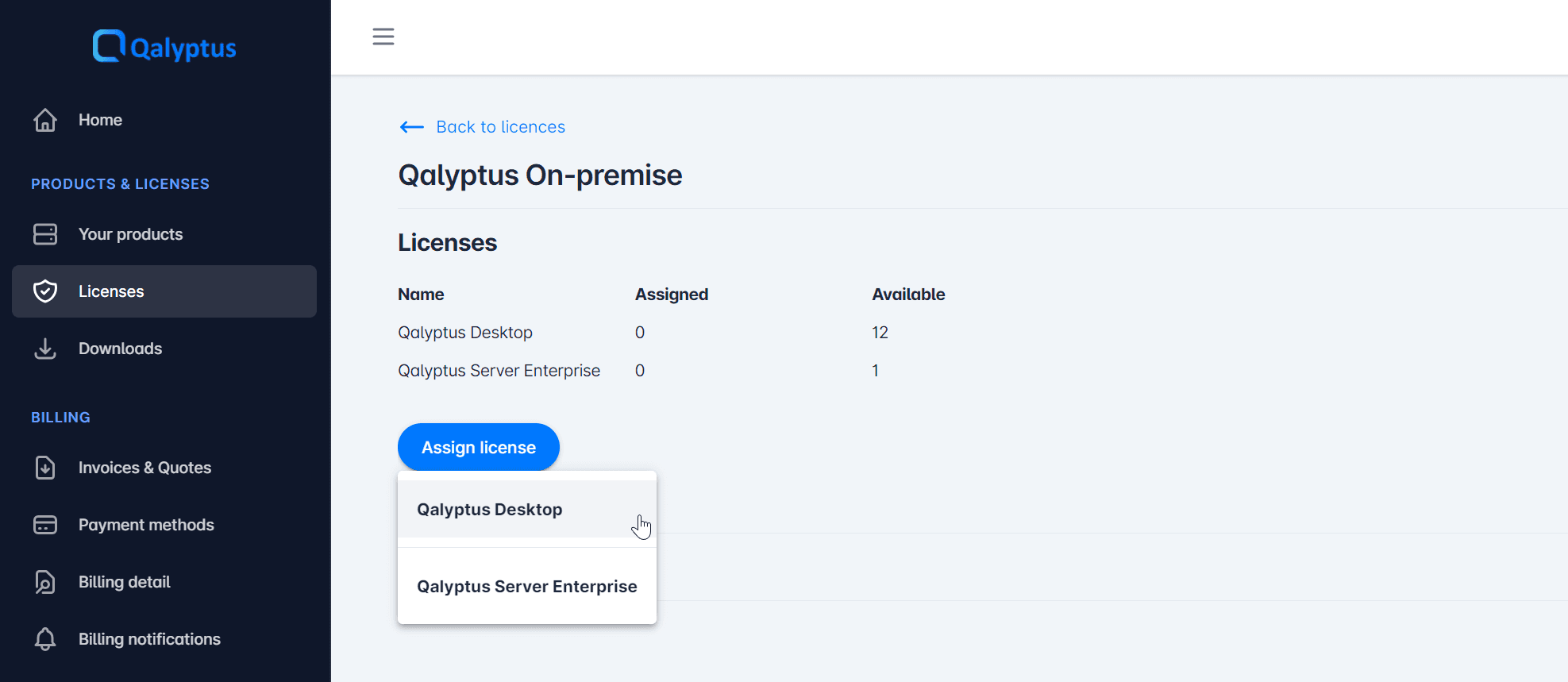 Licenses page