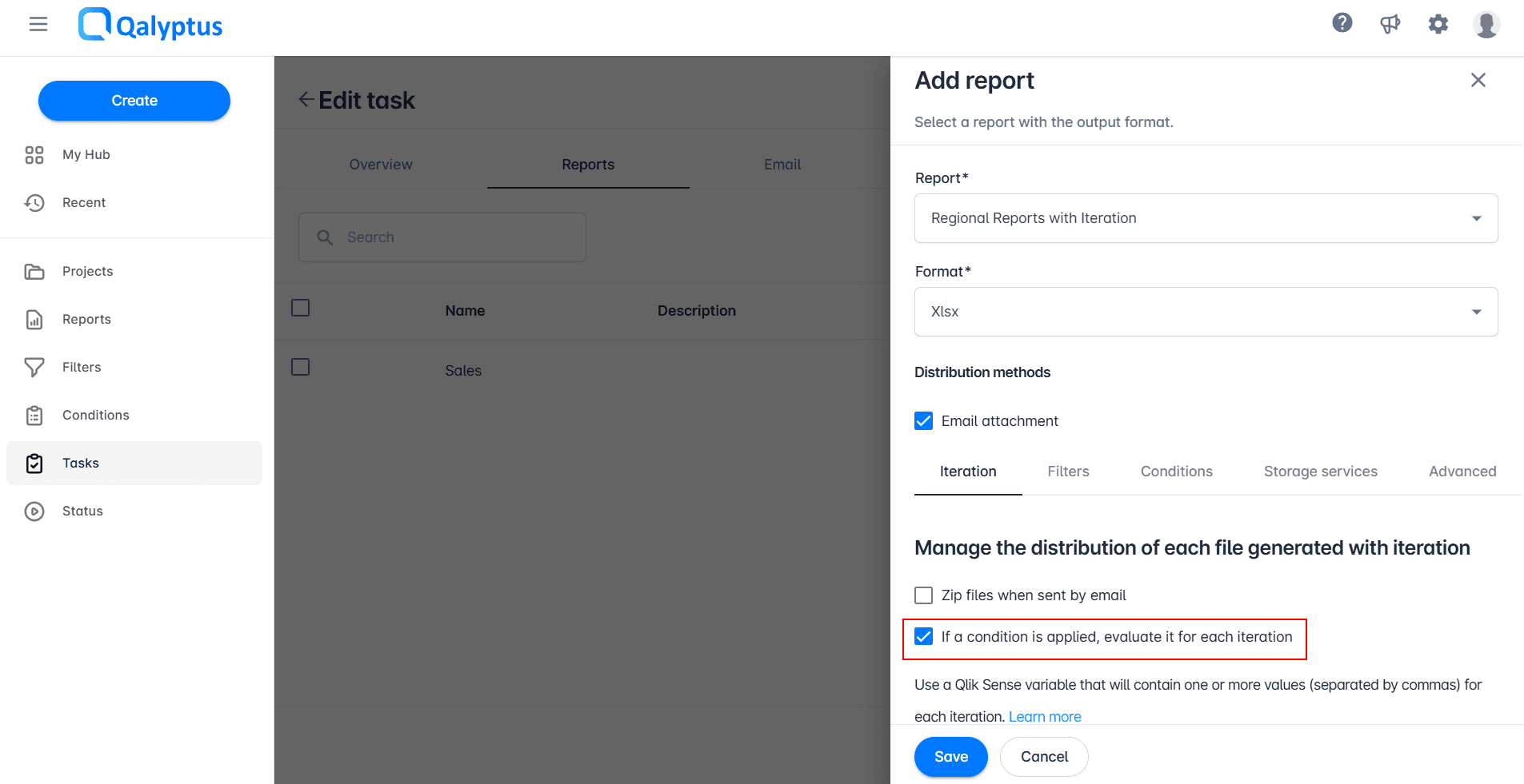Qalyptus Cloud - add task condition