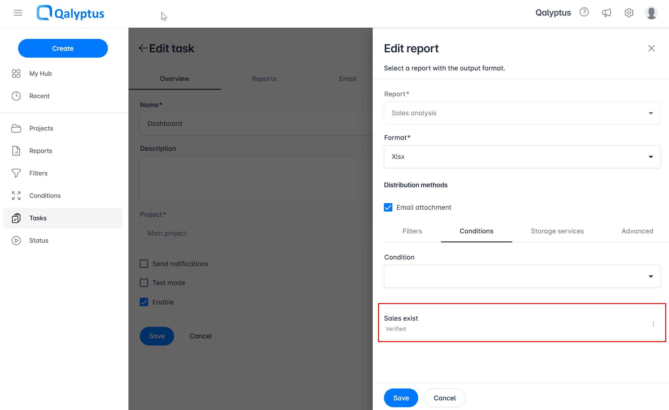 Qalyptus Cloud - add task condition