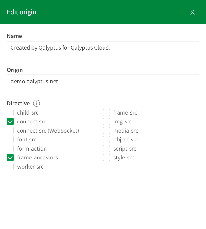 CSP rule for Qalyptus Cloud external request