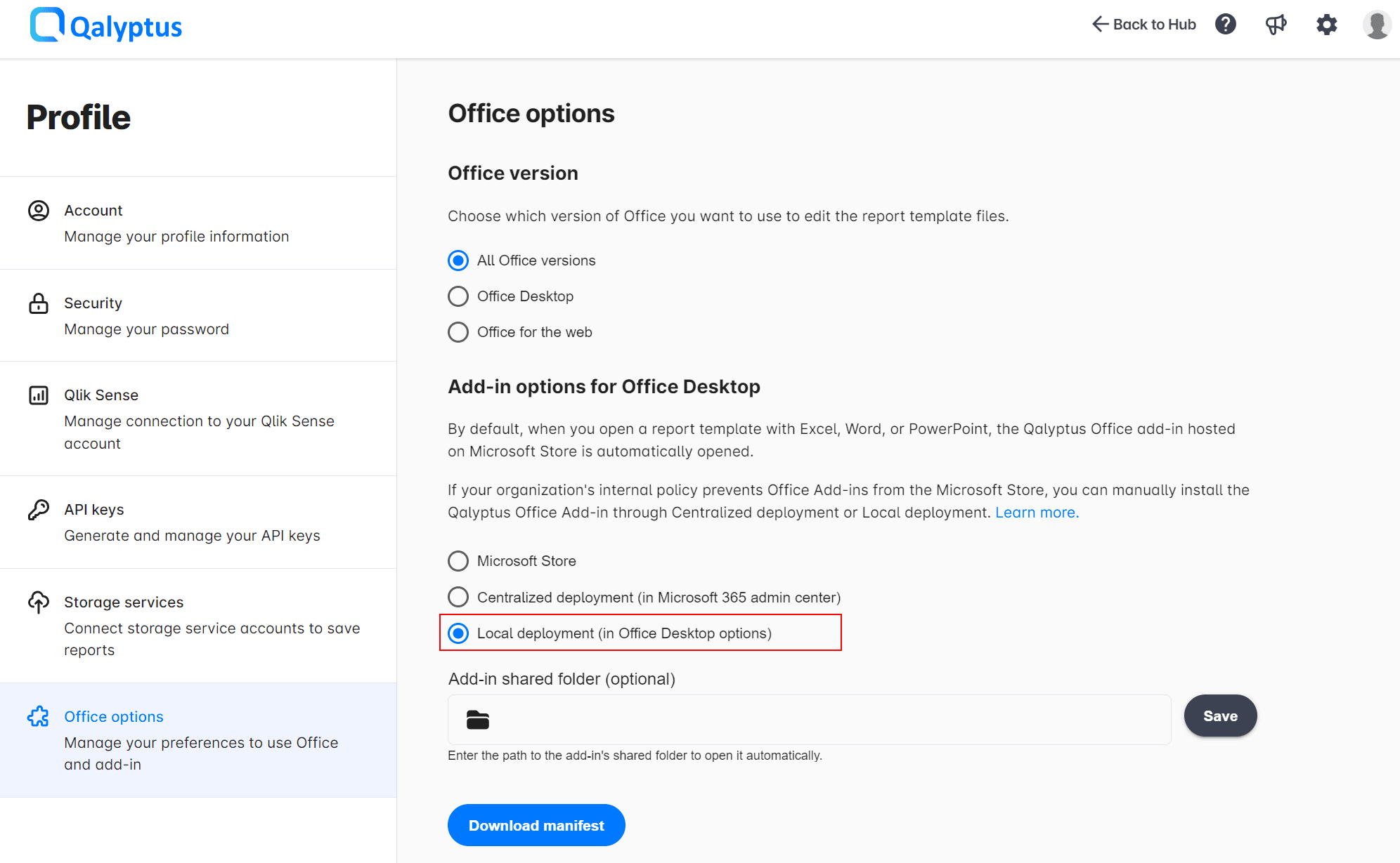 Qalyptus Install Office add-in using manifest