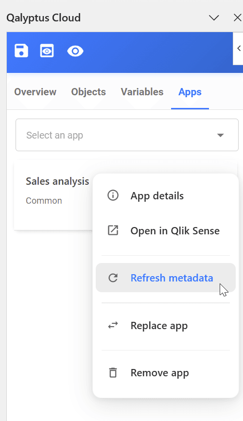 Qlik Sense app refresh metadata from the template editor